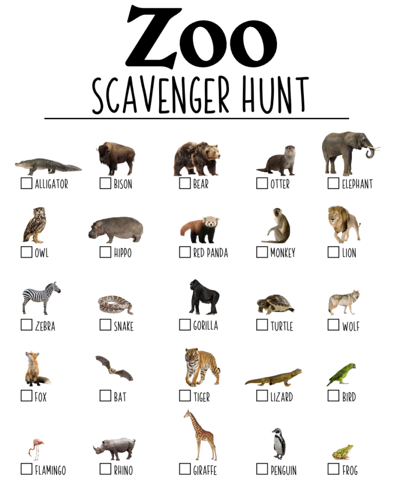 FREE Zoo Scavenger Hunt Printable For Kids