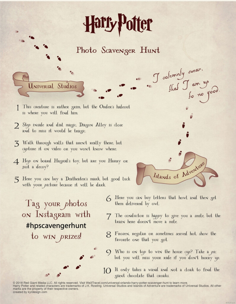 Fun Universal Orlando Harry Potter Scavenger Hunt Challenge Printable 