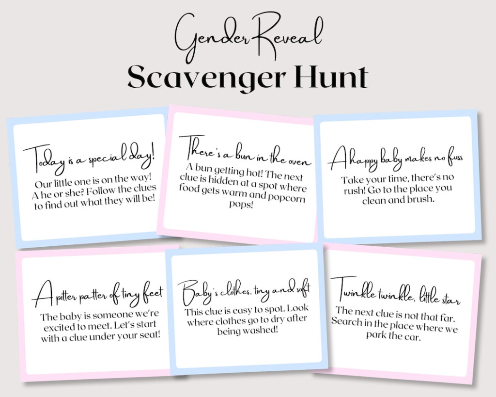 Gender Reveal Scavenger Hunt Gender Reveal Games Minimalist Baby 