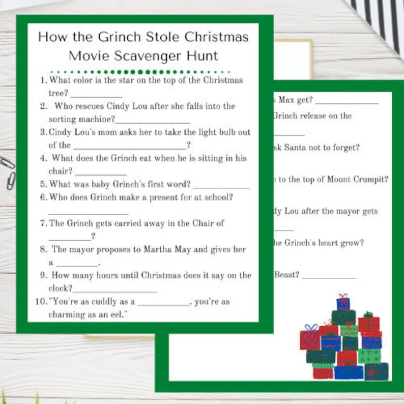 How The Grinch Stole Christmas Movie Scavenger Hunt Printable Etsy