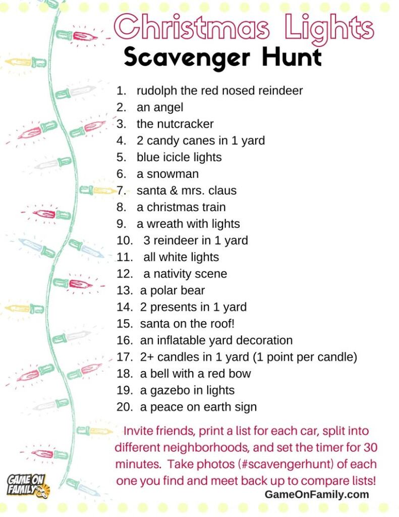 How To Play Christmas Lights Scavenger Hunt Free Printable List 