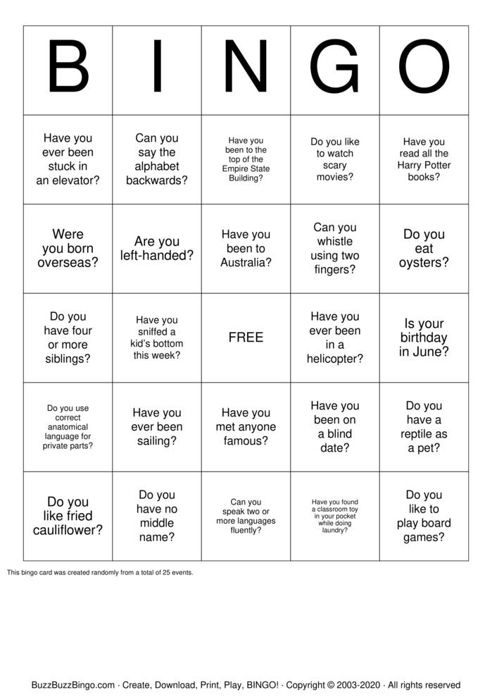 Human Scavenger Hunt Bingo Cards To Download Print And Customize 