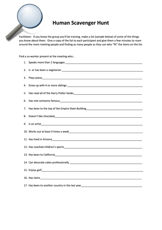 Human Scavenger Hunt Printable Pdf Download