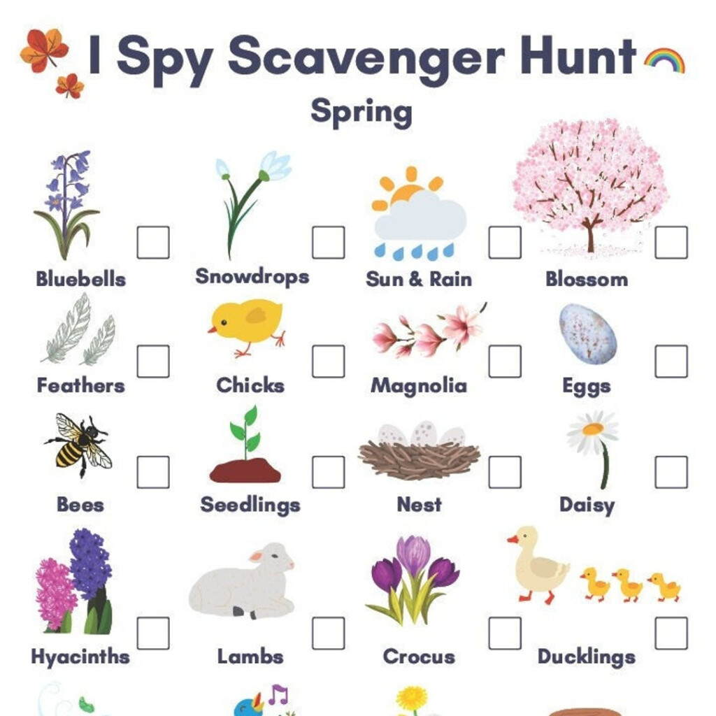 I Spy Spring Scavenger Hunt PDF Downloadable Activity Sheet Season 