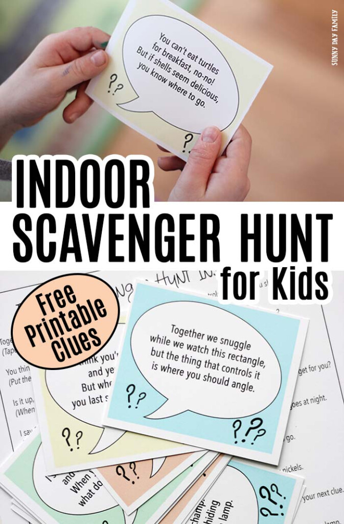 Indoor Scavenger Hunt For Kids With Free Printable Clues Sunny Day Family