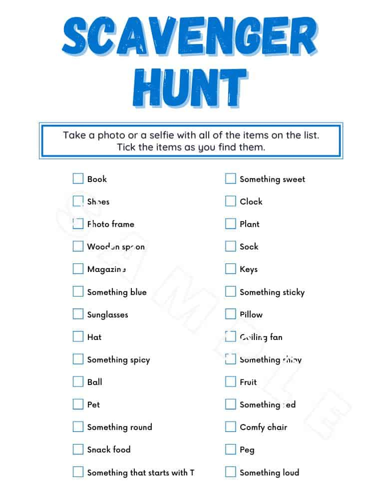 Indoor Scavenger Hunt List