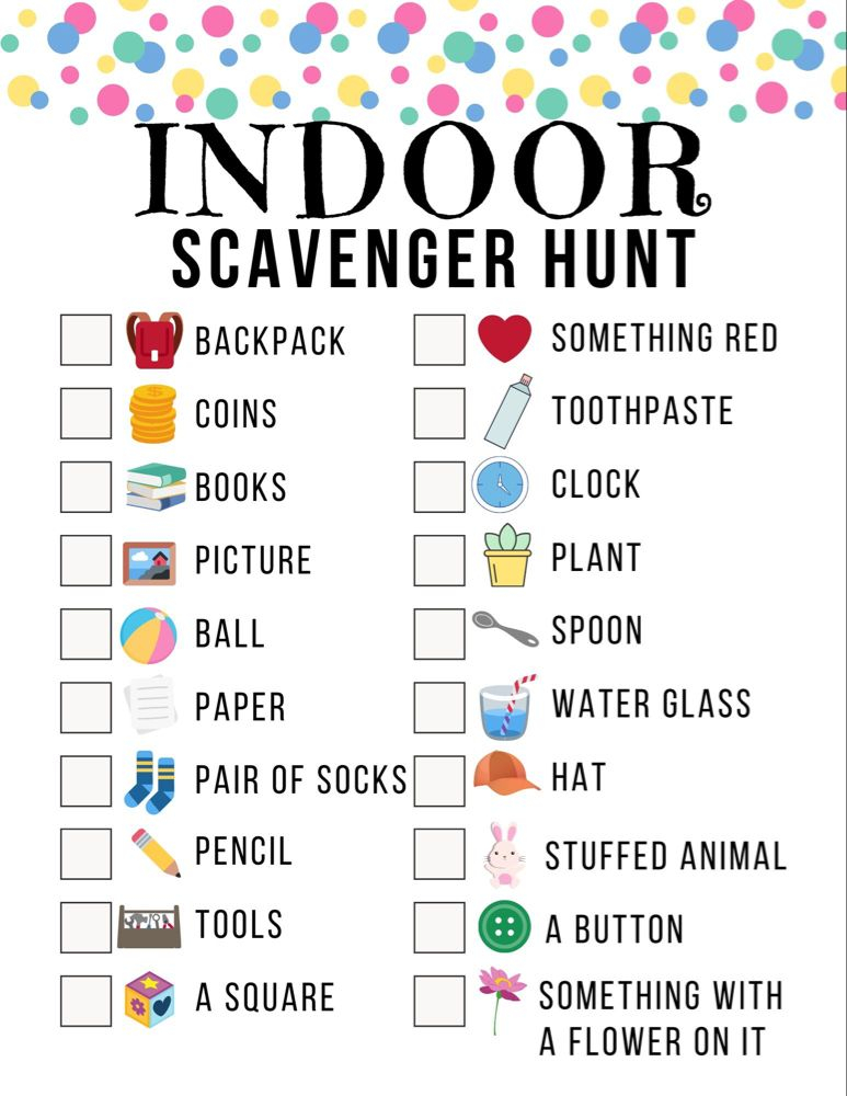 Indoor Scavenger Hunt Printable