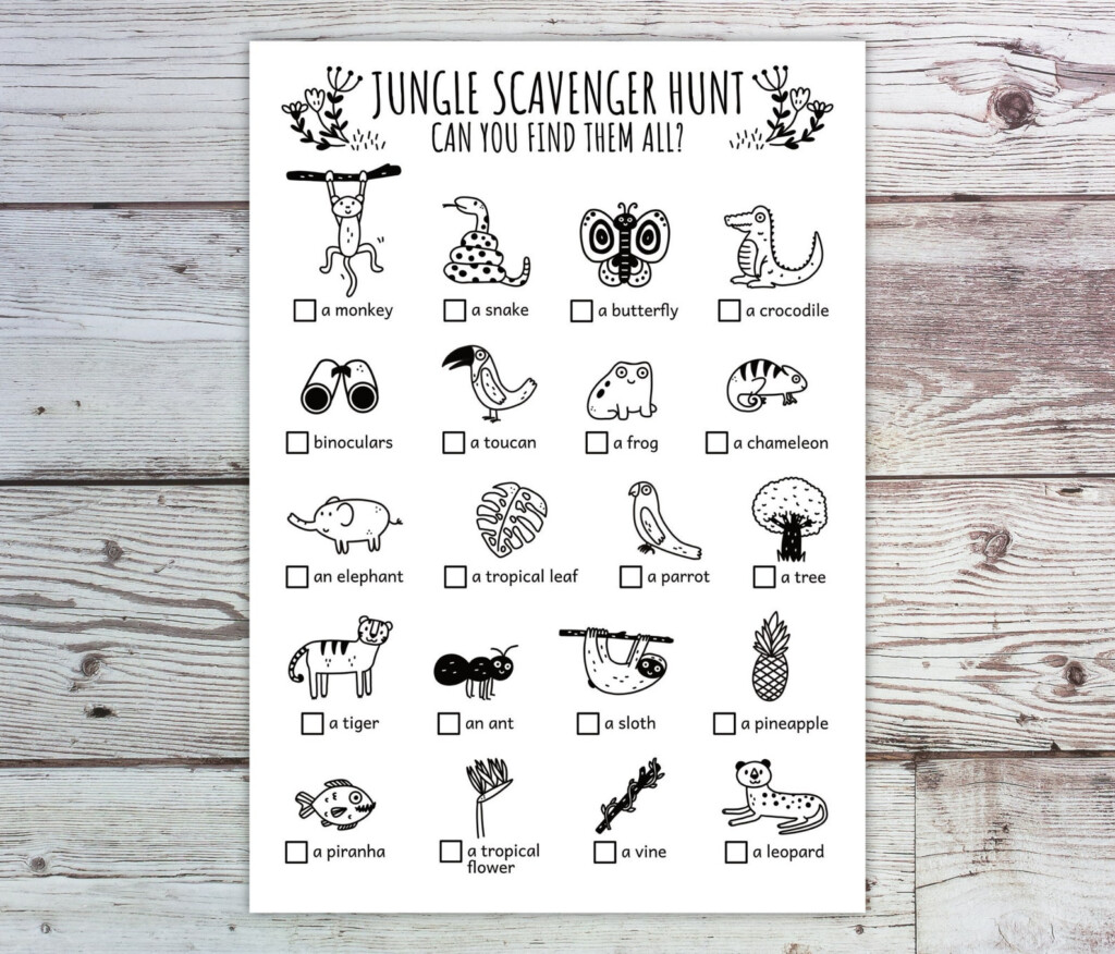 Jungle Scavenger Hunt For Kids Tropical Safari Animal Treasure Hunt 