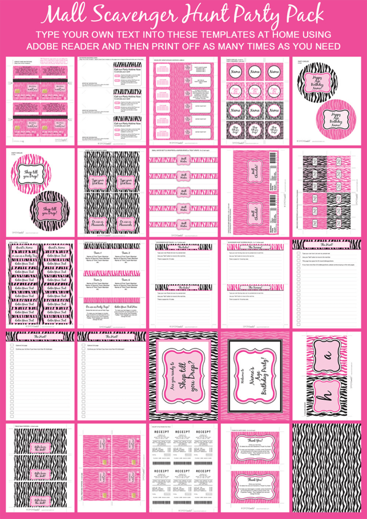 Mall Scavenger Hunt Party Printables Invitations Templates Birthday 