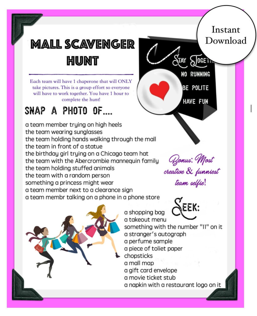 Mall Scavenger Hunt Printable Customize And Print