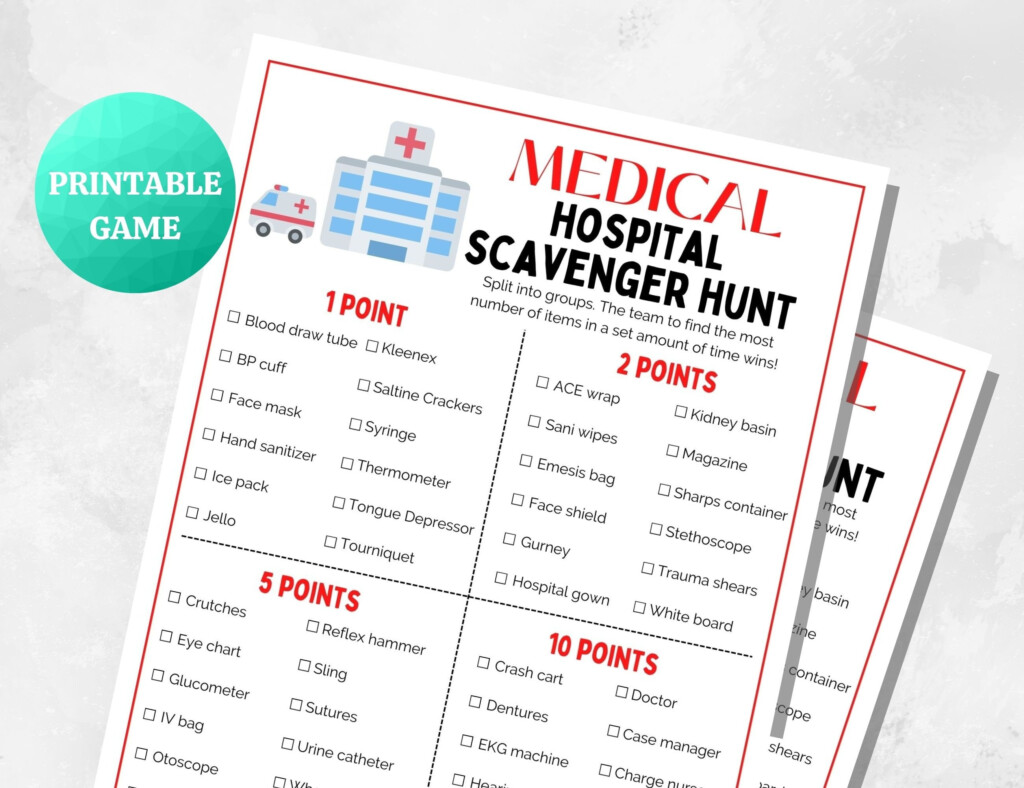 Medical HOSPITAL Scavenger Hunt PRINTABLE Medical Game Doctor Nurse Fun 