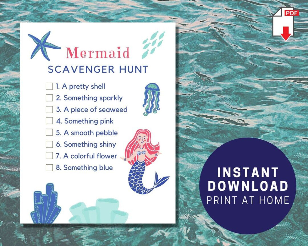 Mermaid Scavenger Hunt Printable Cute Mermaid Party Game Activity For 