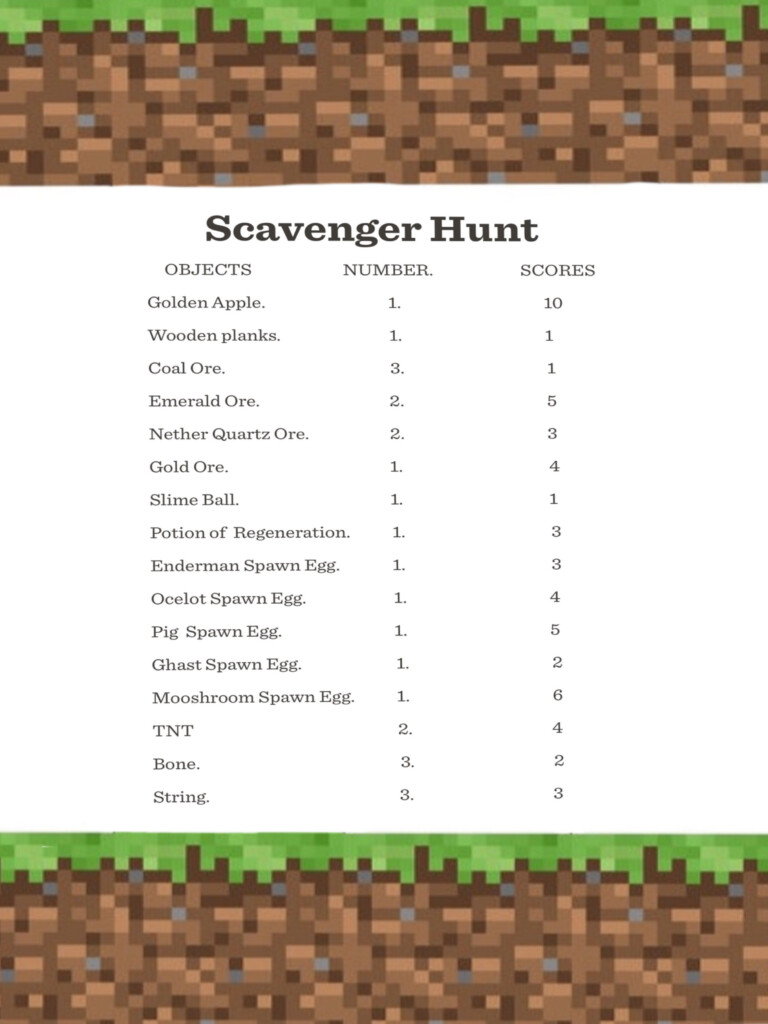 Minecraft Scavenger Hunt Printable