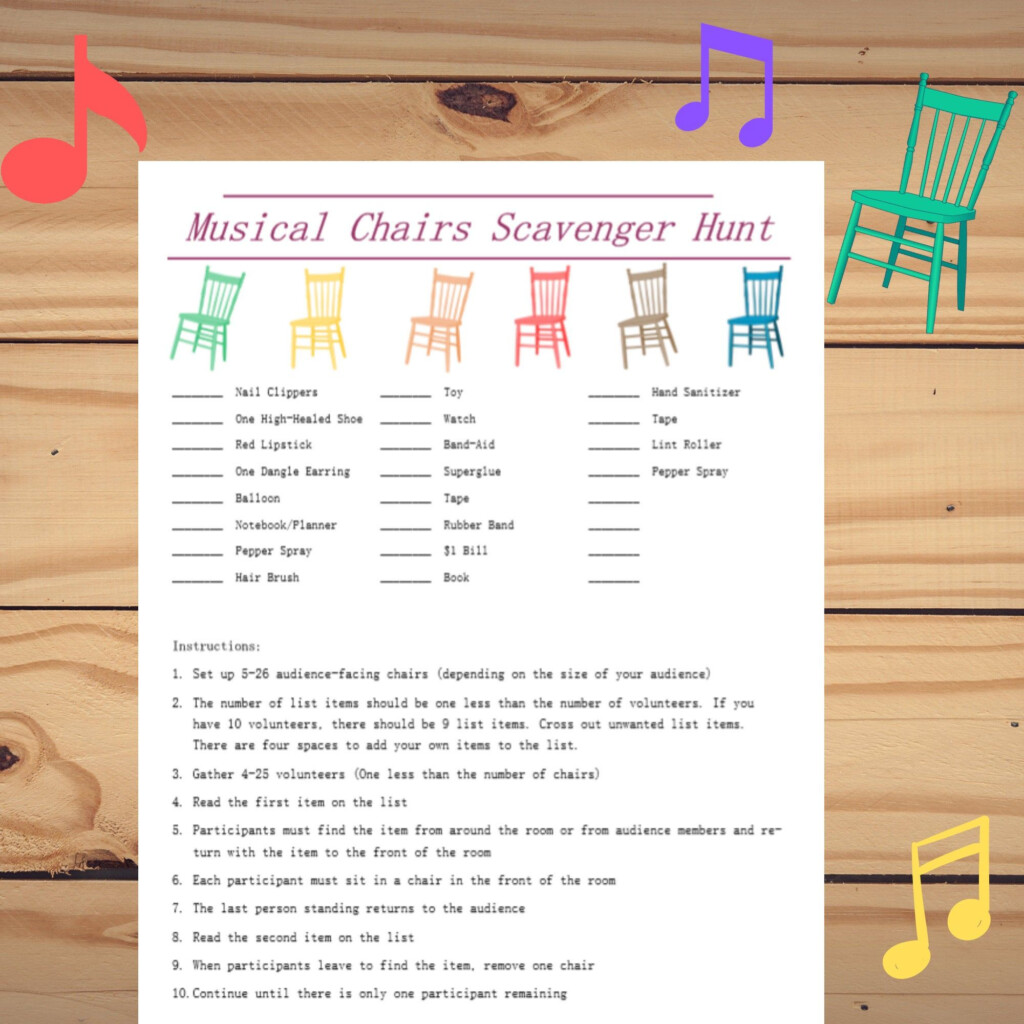 Musical Chairs Scavenger Hunt Printable Party Game Etsy Fun 