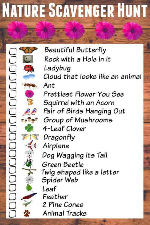 Nature Scavenger Hunt For Kids with Free Printable Checklist 