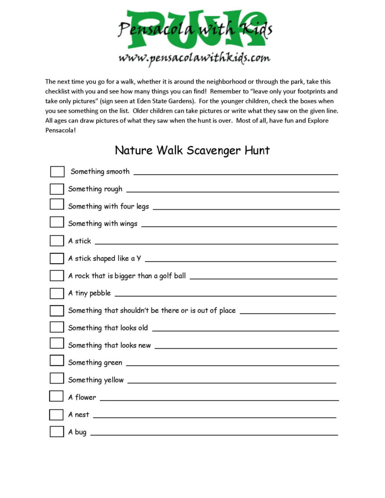 Nature Walk Scavenger Hunt Worksheet Nature Walk Scavenger Hunt 