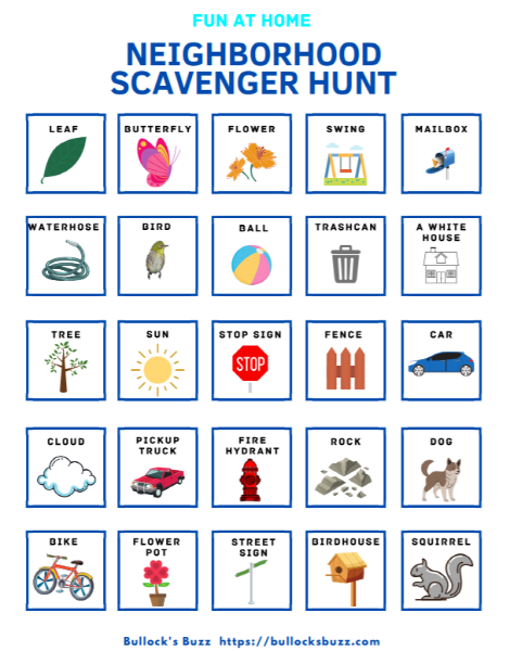 Neighborhood Scavenger Hunt For Kids Free Printable Bullock s Buzz