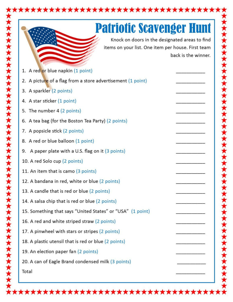 Patriotic Door To Door Scavenger Hunt Printable Game 4th Of July 