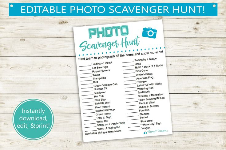 Photo Scavenger Hunt Editable Instant Download PDF Birthday Party 