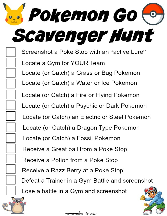 Pokemon Scavenger Hunt Printable