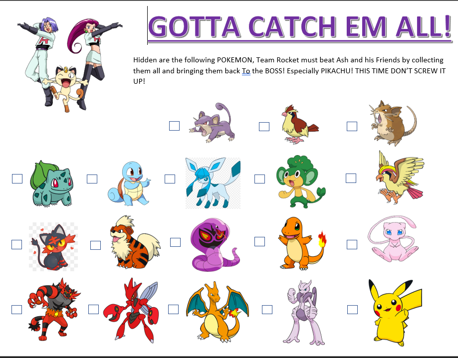 Pokemon Scavenger Hunt Printable