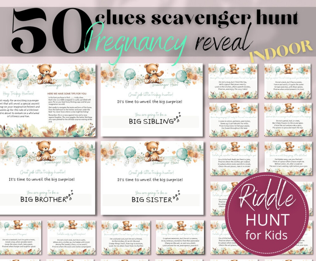 Pregnancy Reveal Indoor Scavenger Hunt For Siblings Treasure Hunt Clue 