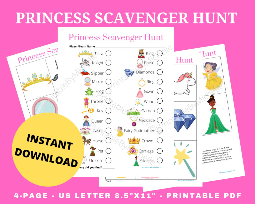 Princess Scavenger Hunt Printable Instant Download Outdoor Indoor 