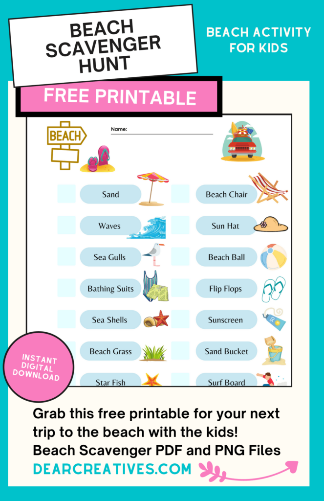 Printable Beach Scavenger Hunt FREE Dear Creatives