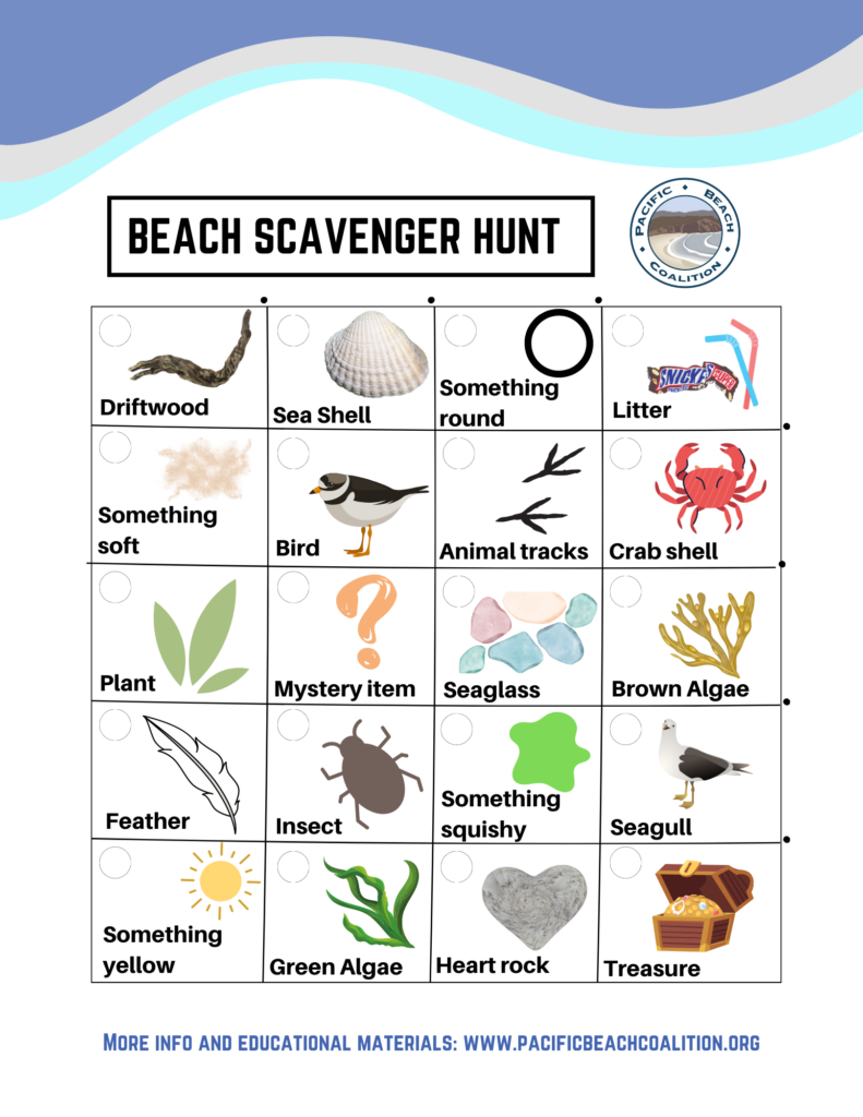 Printable Beach Scavenger Hunt Pacific Beach Coalition