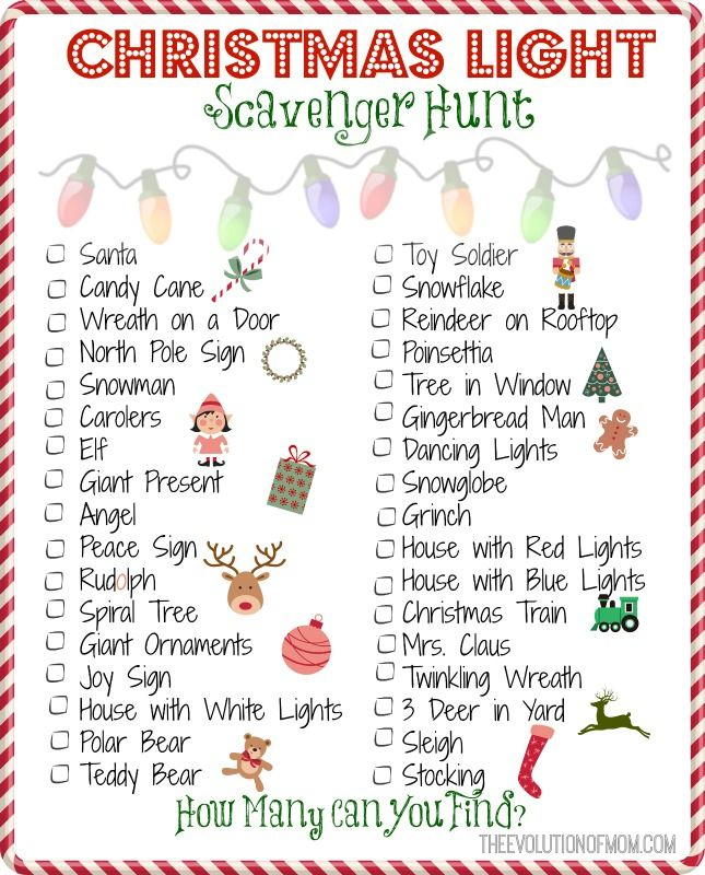 Printable Christmas Light Scavenger Hunt