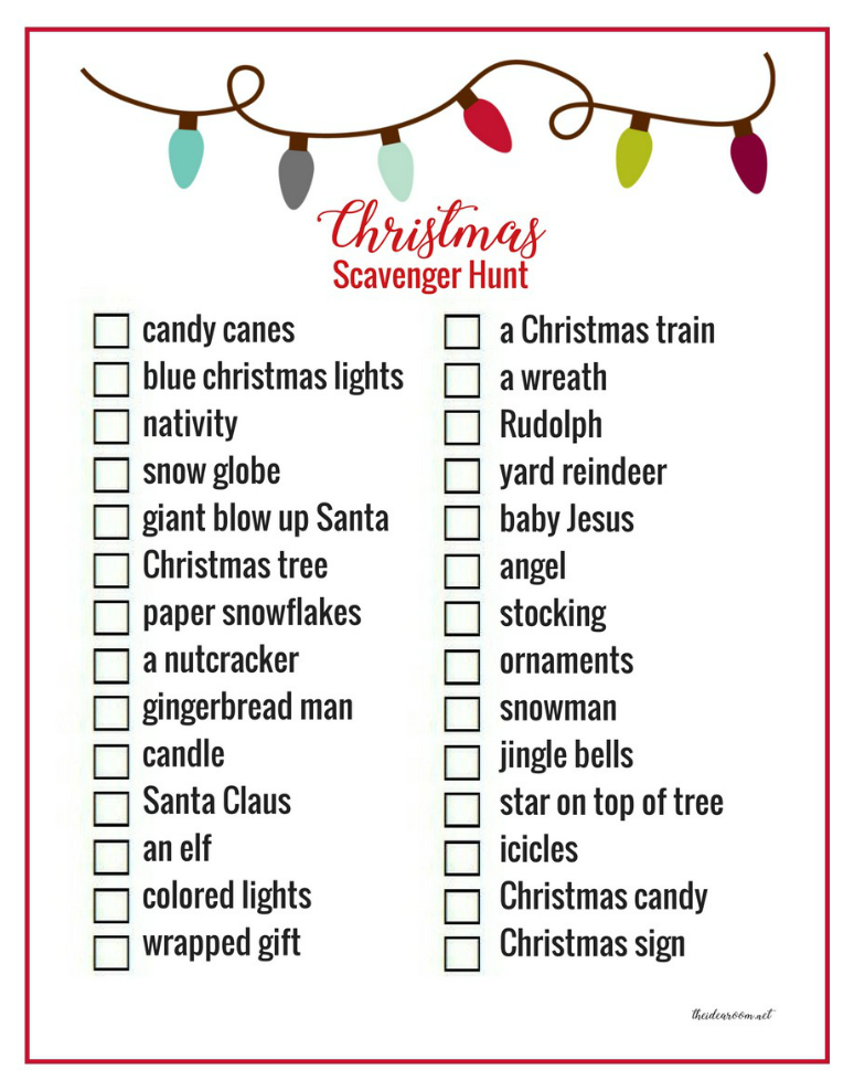 Printable Christmas Light Scavenger Hunt