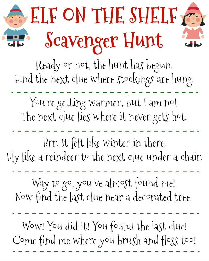 Printable Elf On The Shelf Scavenger Hunt Mom On The Side