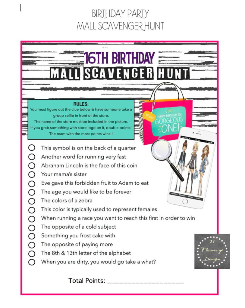 Printable Mall Scavenger Hunt