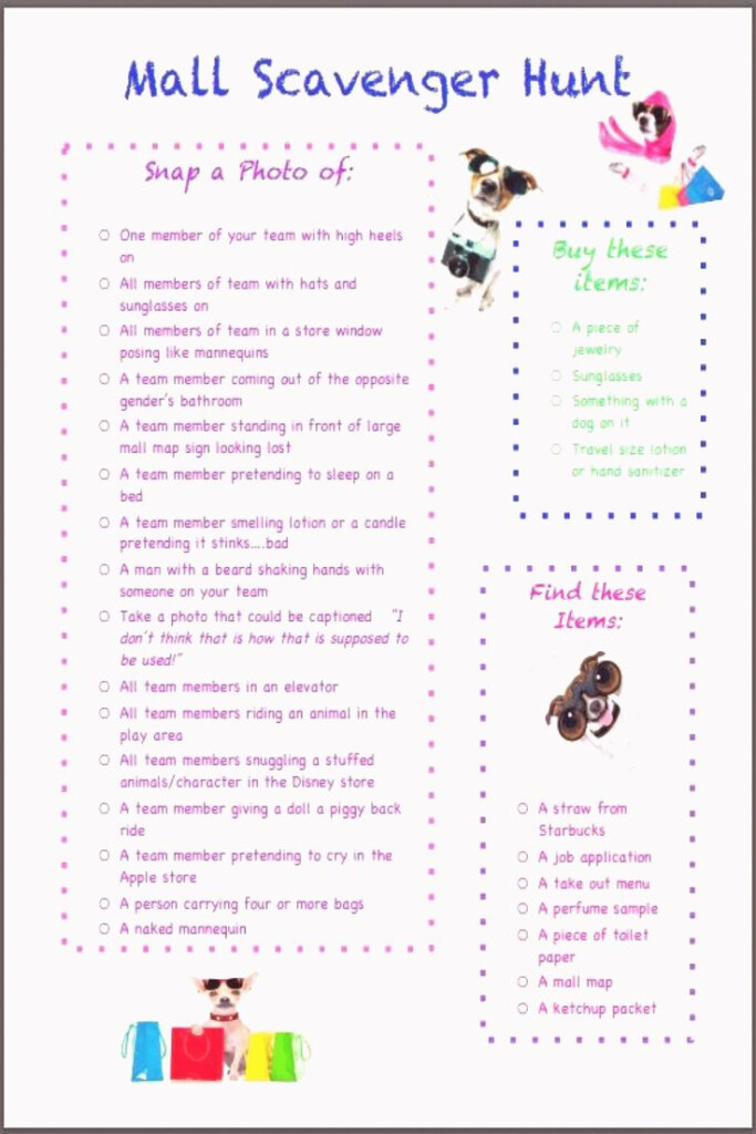 Printable Mall Scavenger Hunt