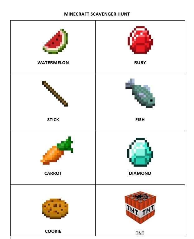 Printable Minecraft Scavenger Hunt List I Made For My Son Aiden s 9th 