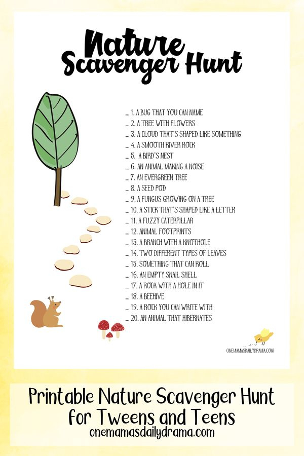 Printable Nature Scavenger Hunt For Tweens And Teens Artofit