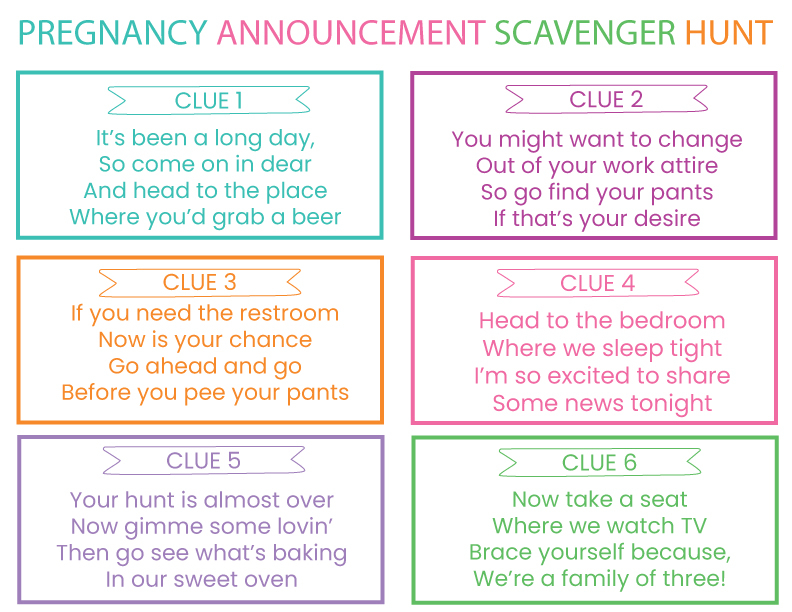 Printable Pregnancy Announcement Scavenger Hunt For Husband Family Is 