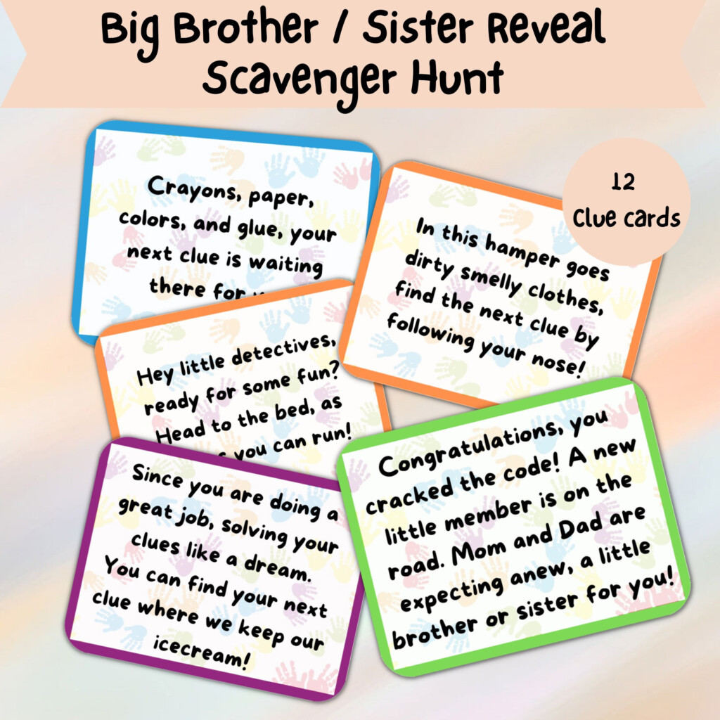 Printable Pregnancy Reveal Scavenger Hunt For Siblings New Baby 