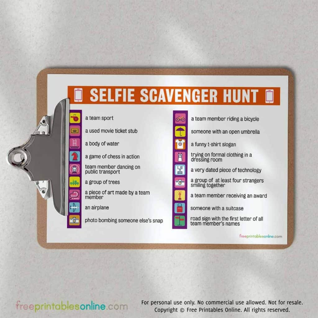 Printable Selfie Scavenger Hunt Free Printables Online Bloglovin 