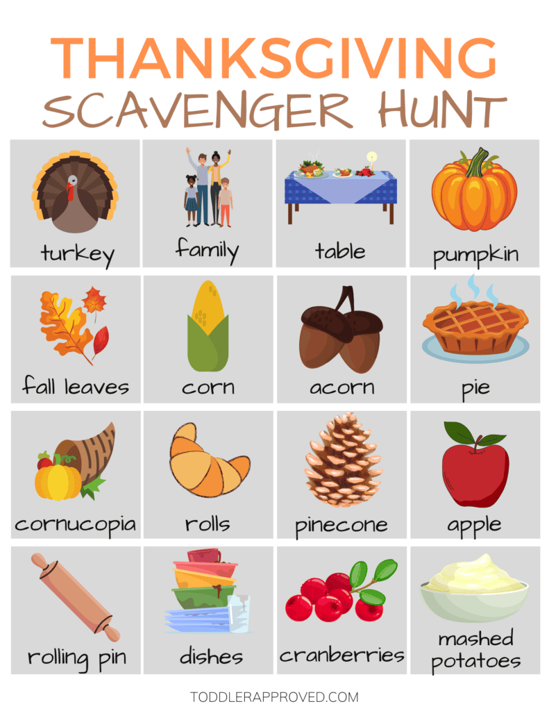 Printable Thanksgiving Scavenger Hunt Toddler Approved