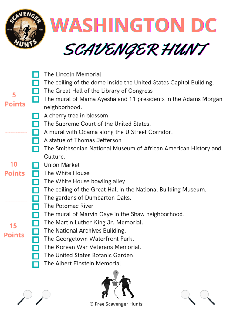 Printable Washington DC Scavenger Hunt Free Scavenger Hunts