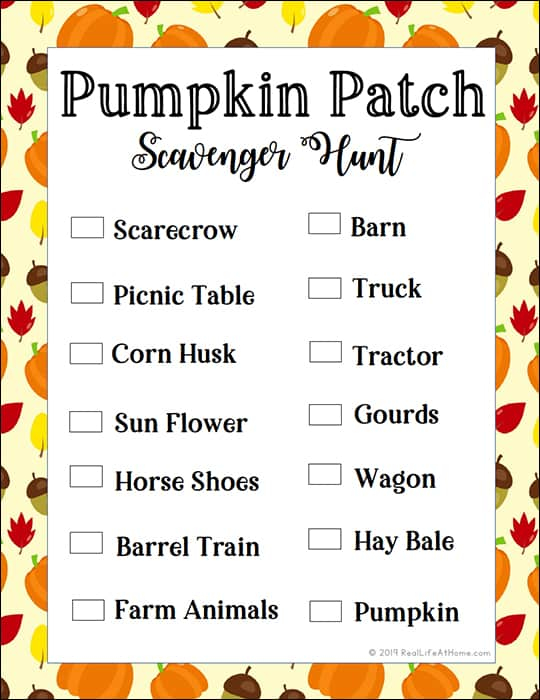 Pumpkin Patch Scavenger Hunt Free Printable Activity