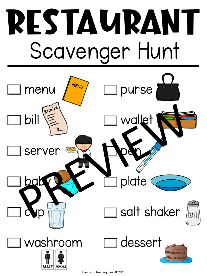 Restaurant Scavenger Hunt Hands On Teaching Ideas