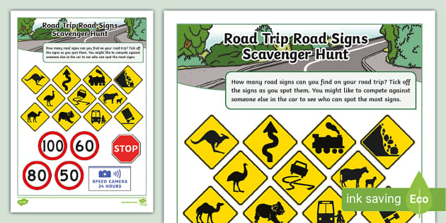 Road Trip Road Signs Scavenger Hunt teacher Made Twinkl