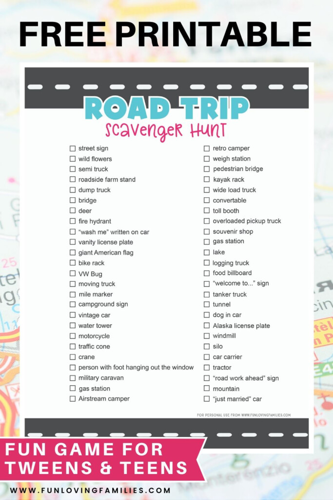 Road Trip Scavenger Hunt Free Printable Lists For Kids Fun Loving 