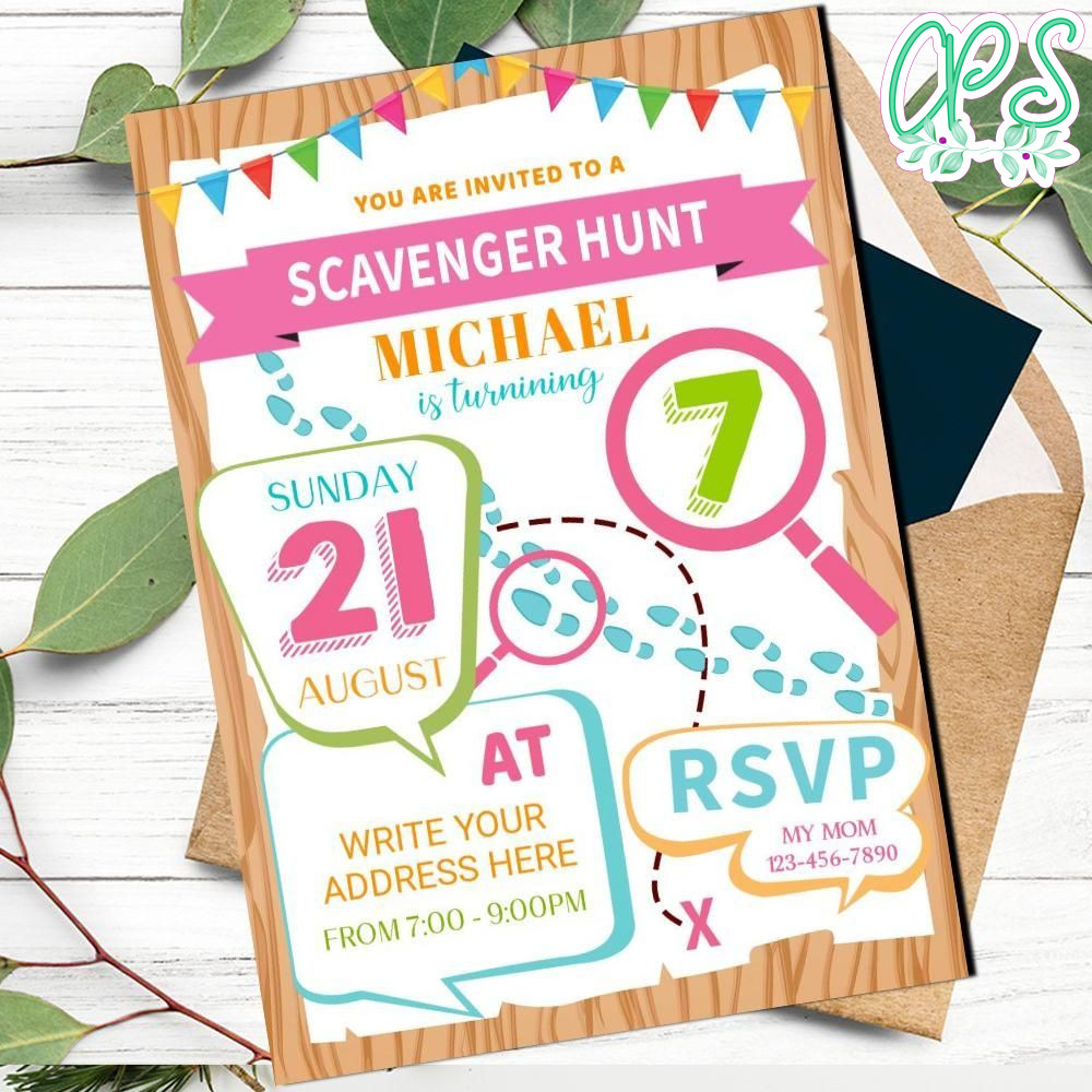 Scavenger Hunt Birthday Invitation Customizable Template 