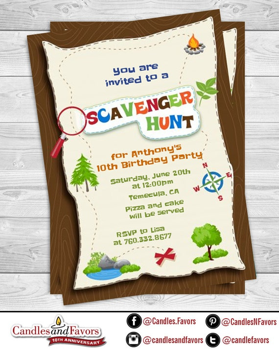 Scavenger Hunt Printable Birthday Party Invitations By CANDLES 