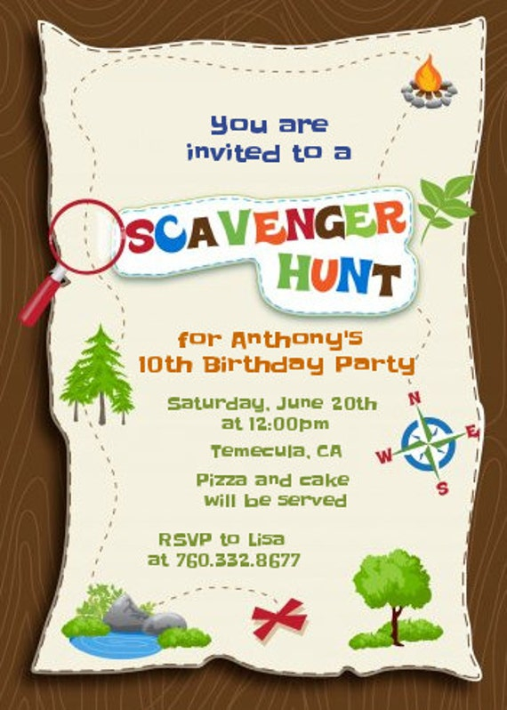 Scavenger Hunt Printable Birthday Party Invitations By CANDLES 