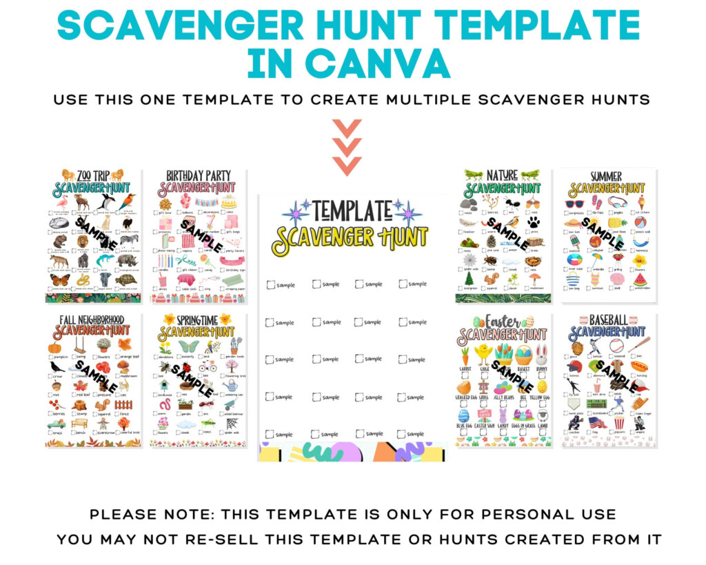 Scavenger Hunt Template For Kids In Canva Fully Editable Digital Party 