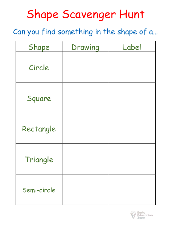 Shapes Scavenger Hunt Template For Kids